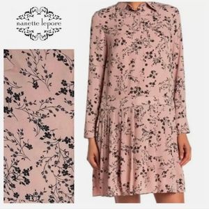 Lanette Lepore Floral Blush Pink Black Drop Waist Ruffle Dress.
